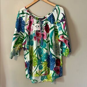 New! Kiki Sol Floral Tunic Top Made in India Size XXL 100% Cotton